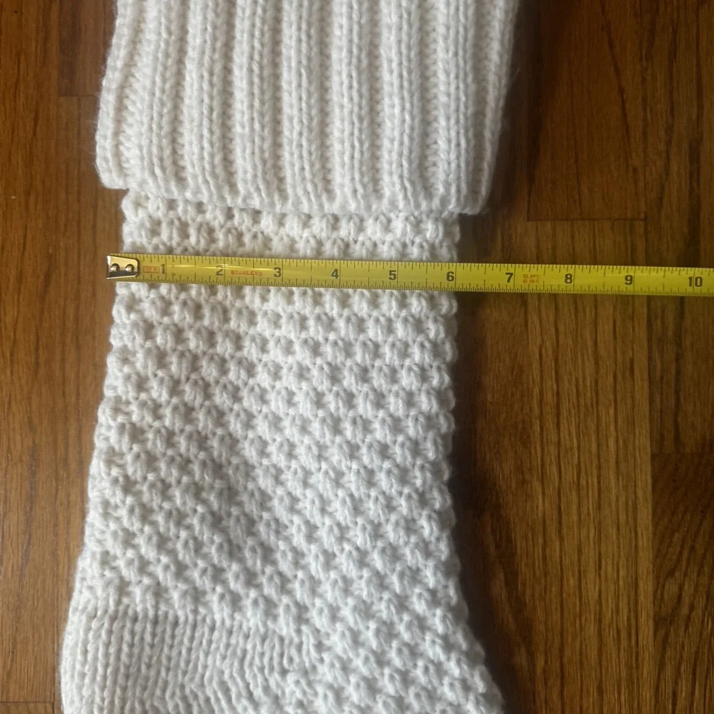 Shabby Chic Christmas Stocking White Chunky Knit Farmhouse Cottage Classic Lined
